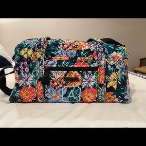 Vera Bradley medium duffel bag in floral print.  “A” monogrammed on the front.